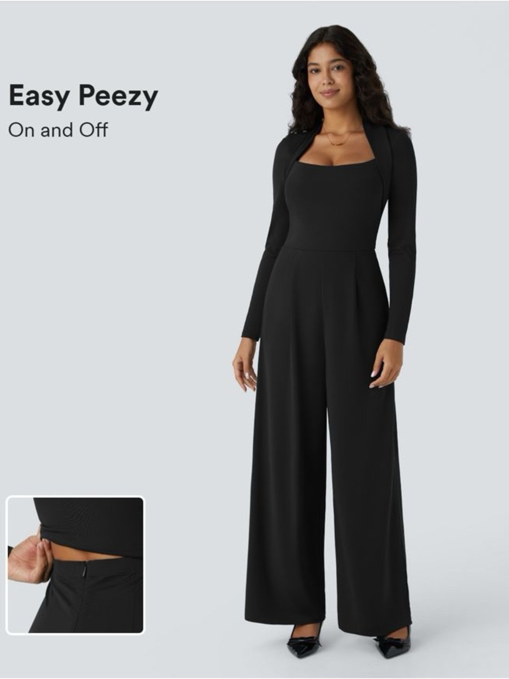 01HWN.- Long Sleeve Pocket Wide Leg Jumpsuit-Easy Peezy.